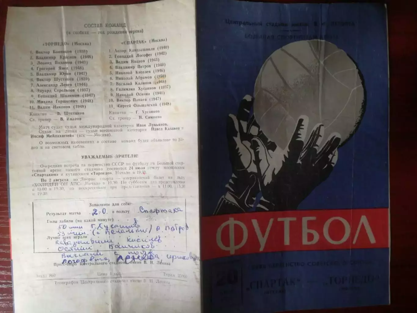 Спартак Москва - Торпедо Москва, 20.07.1970