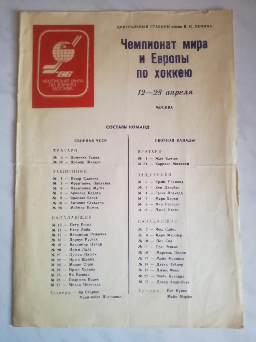 Хоккей. Чемпионат мира и Европы 1986. Сборная СССР