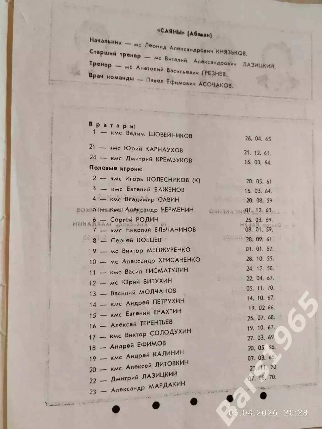 Саяны Абакан в сезоне 1987-1988 2