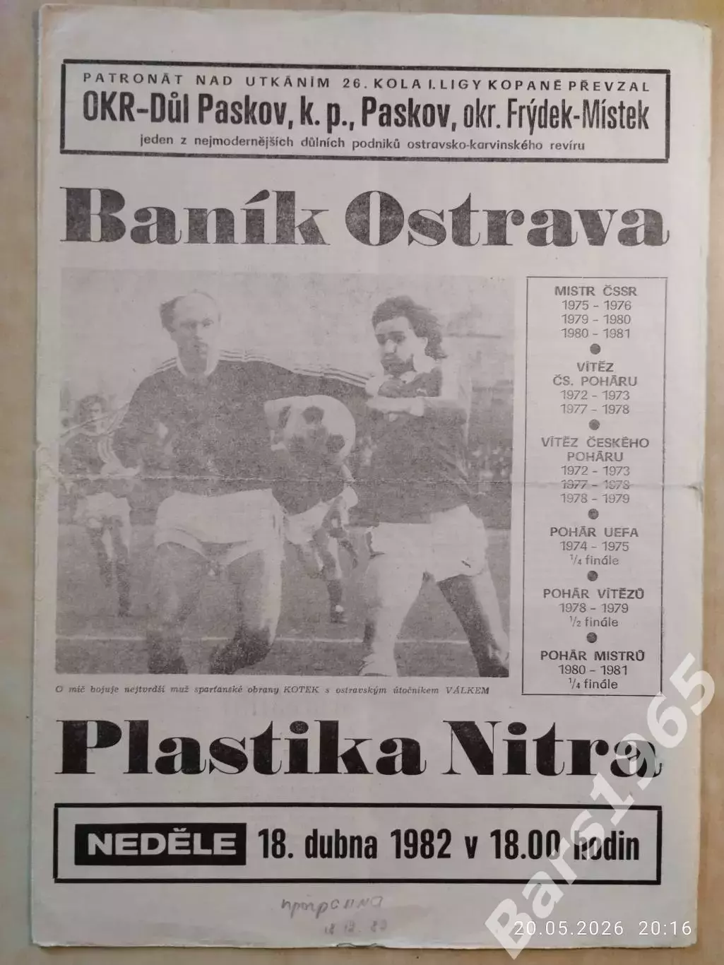 Баник Острава - Пластика Нитра 1982