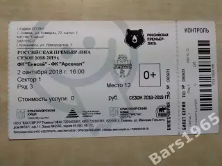 Енисей Красноярск - Арсенал Тула 2018 Билет