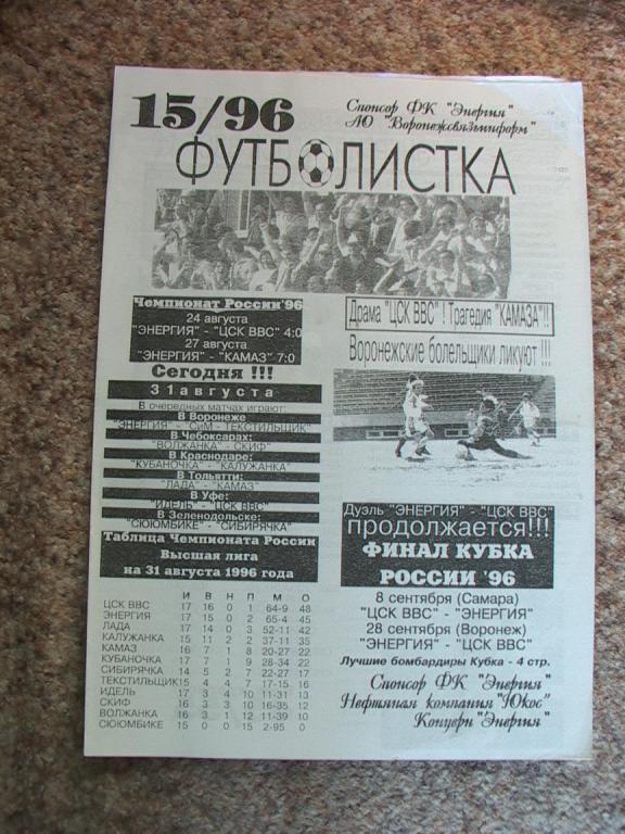 Футболистка № 15 1996 Воронеж