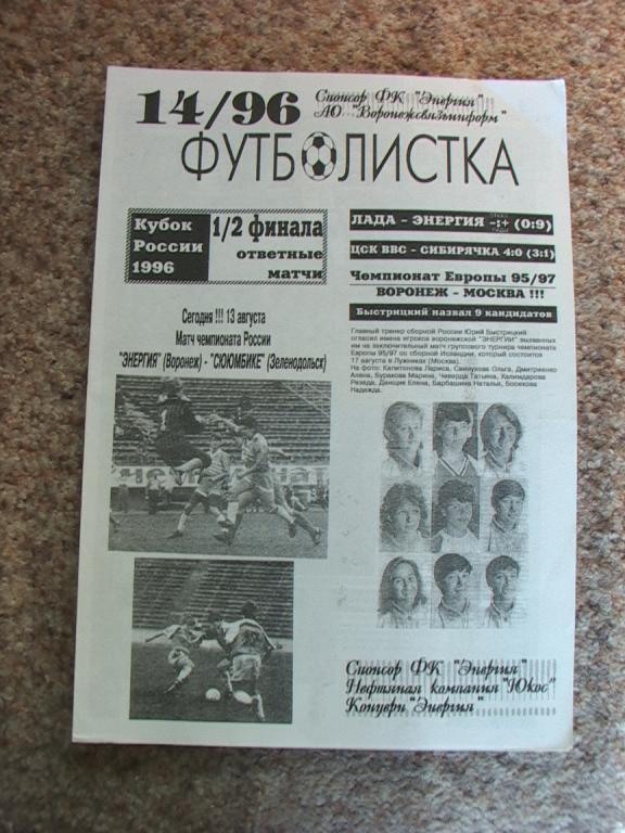 Футболистка № 14 1996 Воронеж