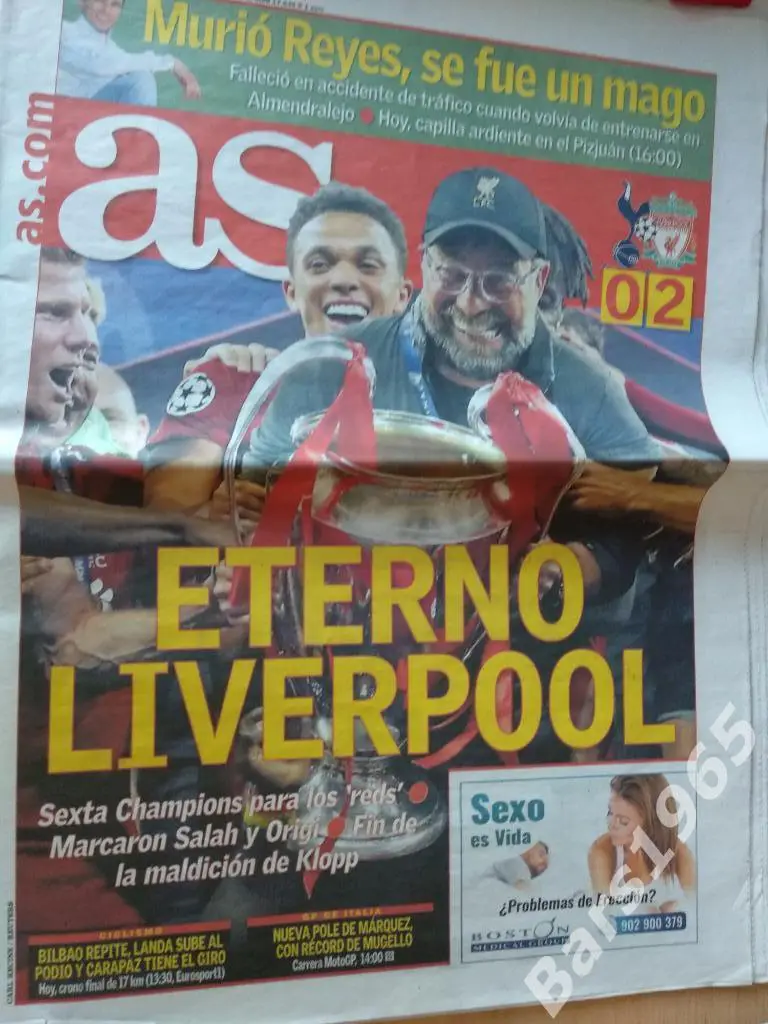 Тоттенхэм Англия - Ливерпуль Англия 2019 Финал лиги чемпионов Газета AS