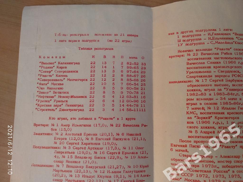 Ракета Казань 1987-1988 Итоги 1 круга Программа-буклет 1