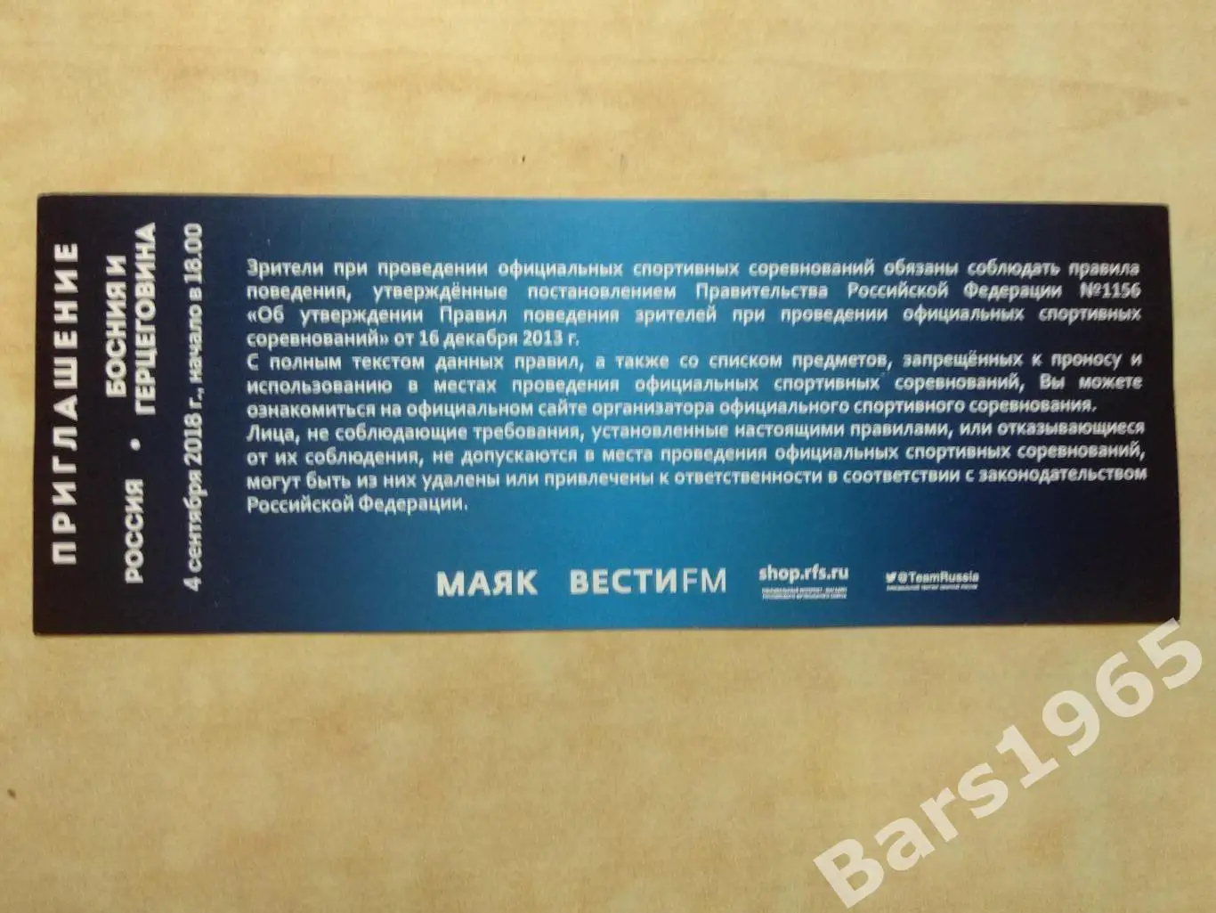 Россия - Босния и Герцеговина 2018 Билет Женщины 1