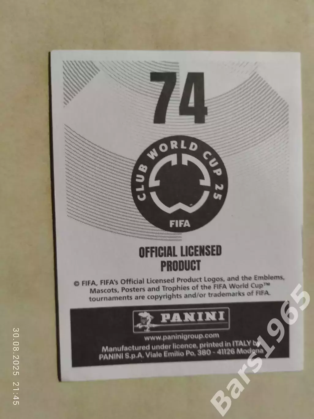 Наклейка Panini FIFA Club World Cup 2025 № 74 Fabian Ruiz 1