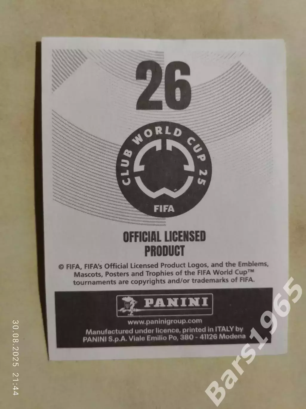 Наклейка Panini FIFA Club World Cup 2025 № 26 Francisco Moura 1