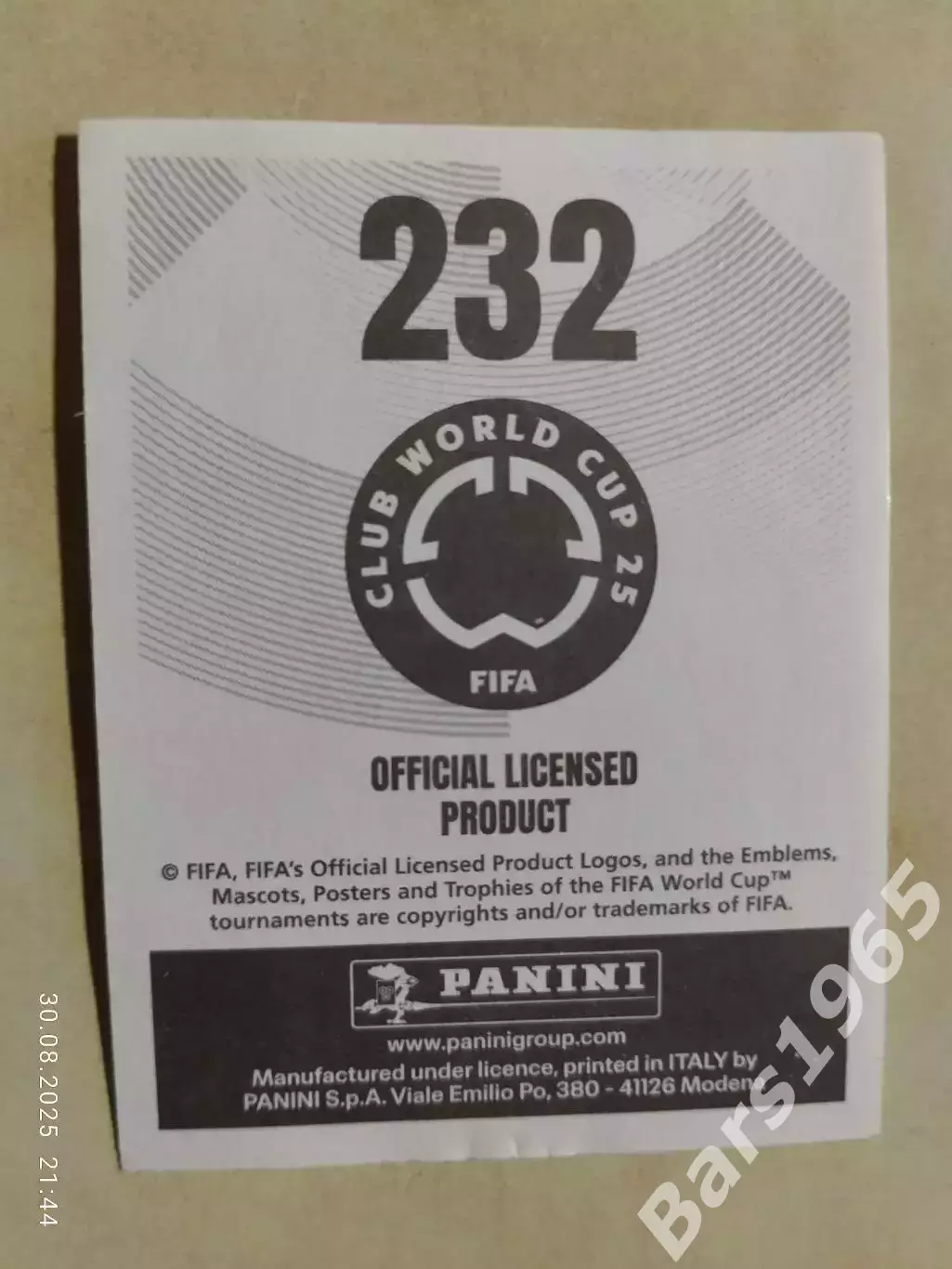 Наклейка Panini FIFA Club World Cup 2025 № 232 Wesley Fofana 1
