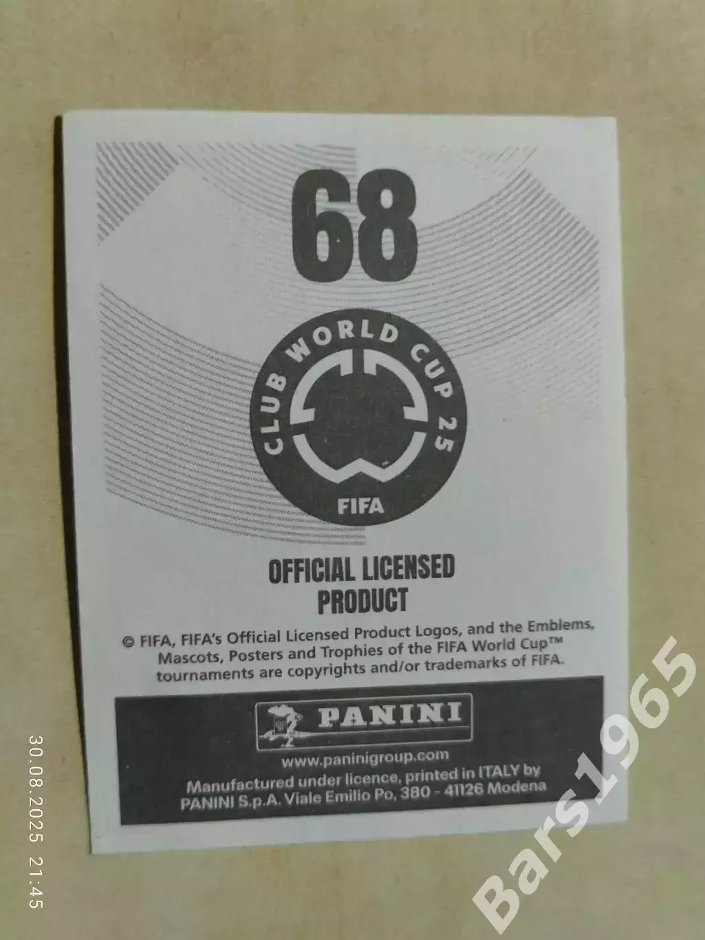 Наклейка Panini FIFA Club World Cup 2025 № 68 Lucas Hernandez 1