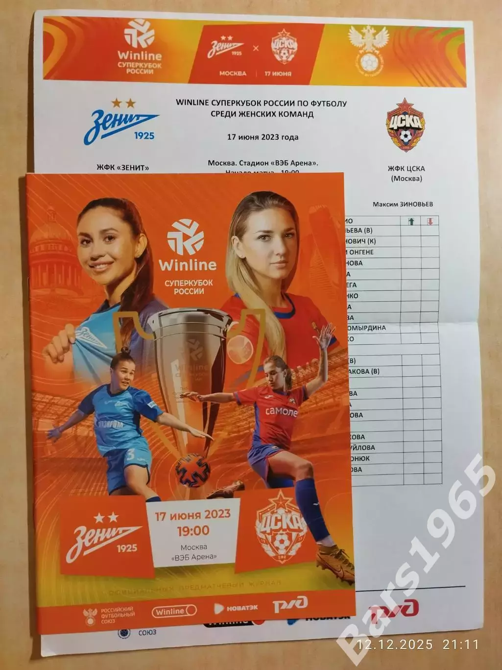 ЖФК Зенит Санкт-Петербург - ЖФК ЦСКА Москва 2023 Женщины Суперкубок + стартлист