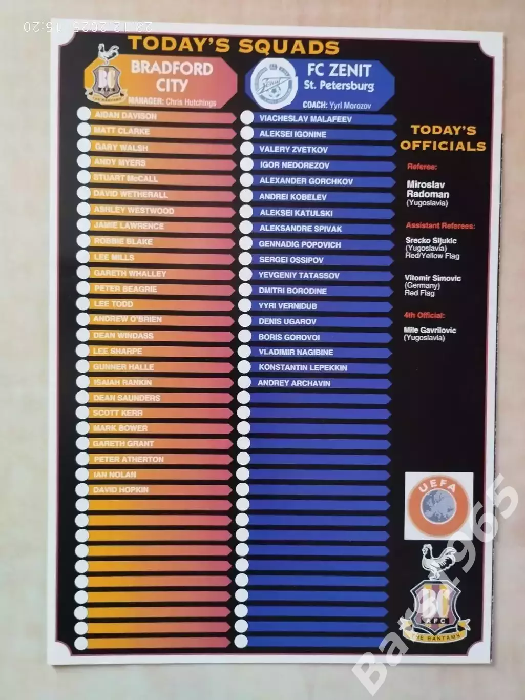 Брэдфорд Англия - Зенит Санкт-Петербург 2000 1