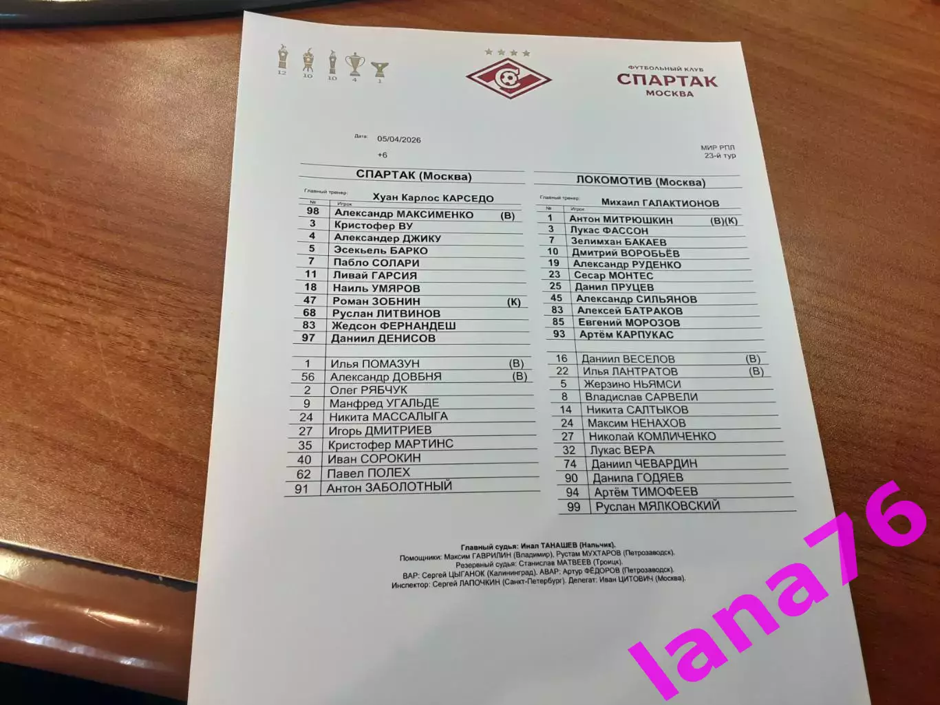 Спартак Москва - Локомотив Москва 5.04.2026 официальная программа + стартлист 1