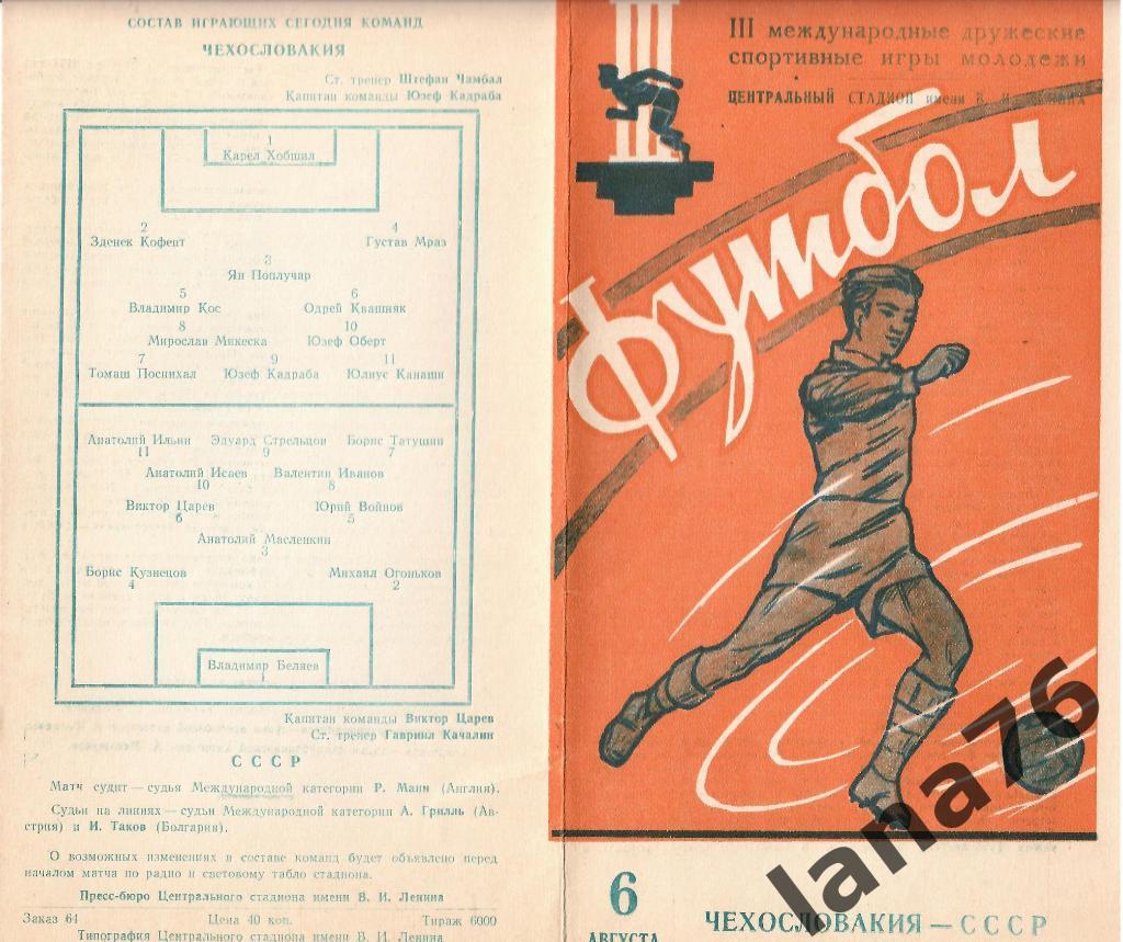 Международные игры молодежи. Чехословакия - СССР 6.08.1957