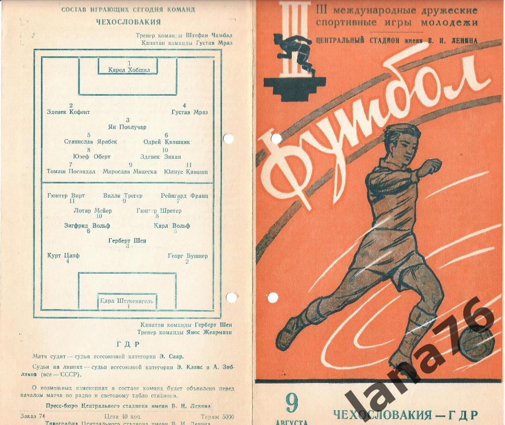 Международные игры молодежи. Чехословакия - ГДР 9.08.1957