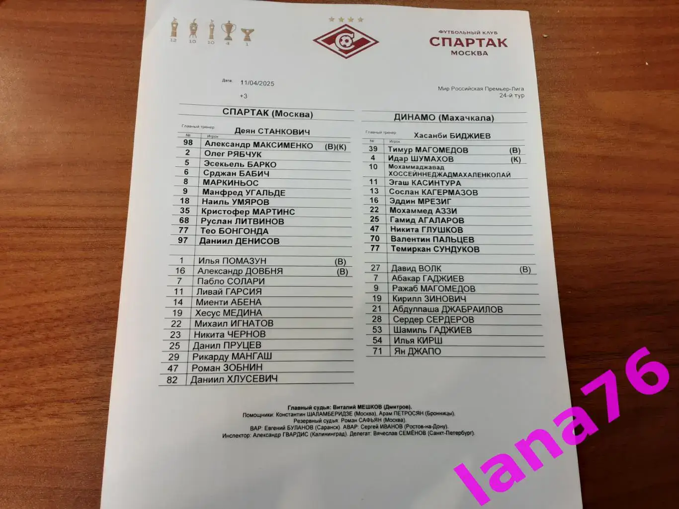 Спартак Москва - Динамо Махачкала 11.04.2025 официальная программа+стартлист 1