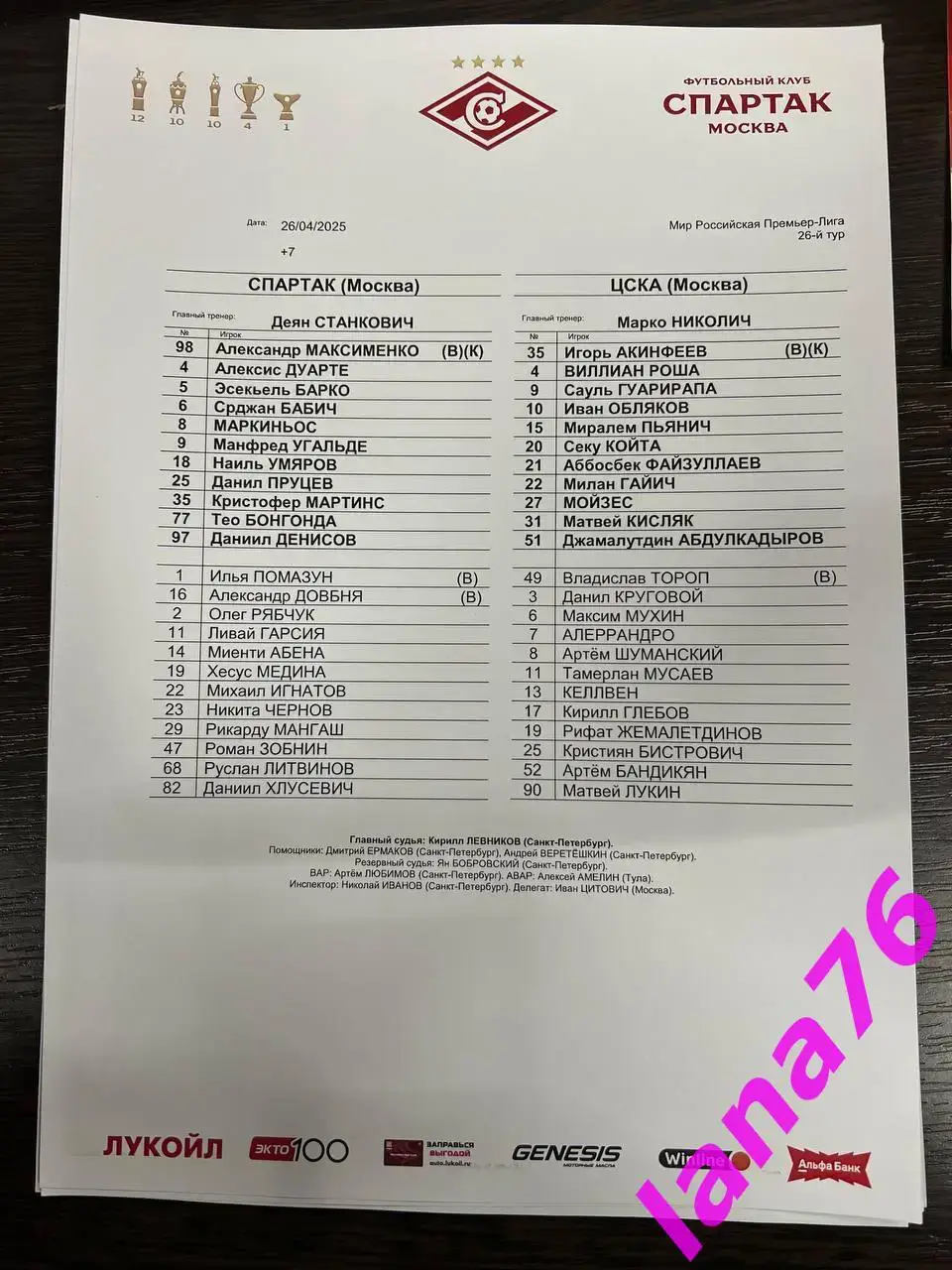 Спартак Москва - ЦСКА 26.04.2025 официальная программа+стартлист 1