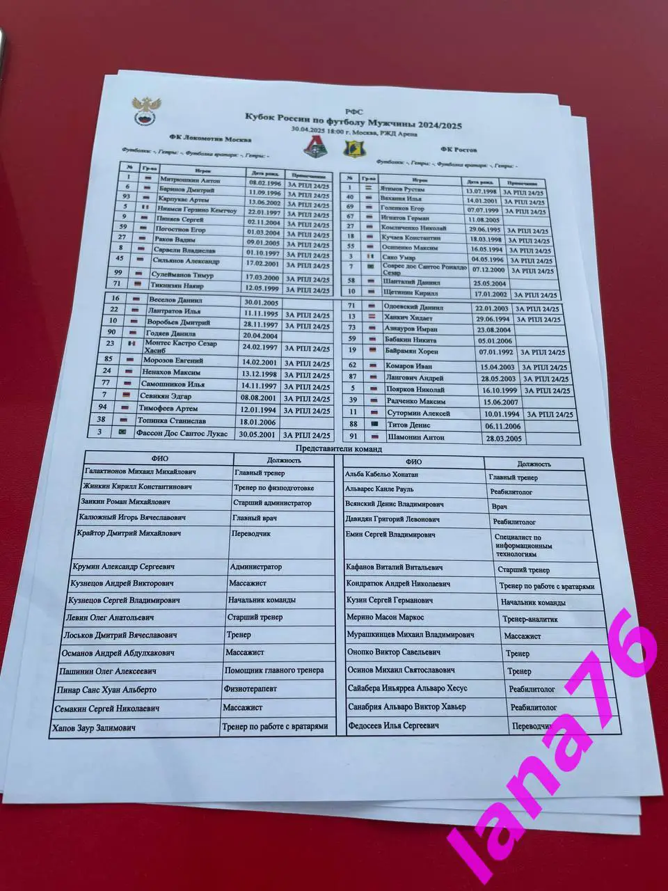 Кубок Локомотив Москва - Ростов 30.04.2025 официальная программа + стартлист 1