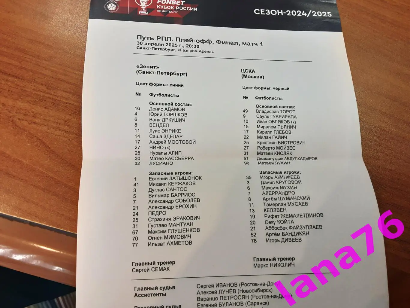 Кубок Зенит Санкт-Петербург - ЦСКА Москва 30.04.2025 1