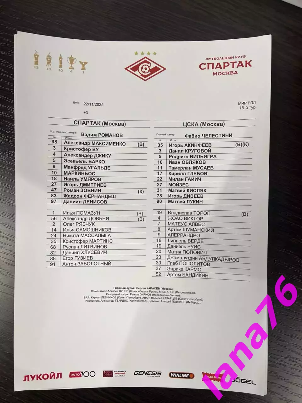 Спартак Москва - ЦСКА 22.11.2025 официальная программа 1