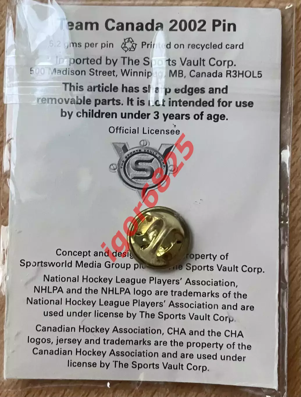 Хоккей Знак Значок Олимпийская сборная Канада 2002. Золотая медаль Canada Team 6