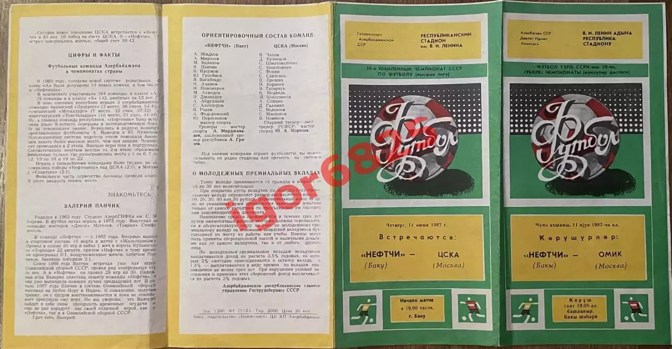 Нефтчи Баку - ЦСКА Москва. 11 июня 1987 года. Чемпионат СССР 1