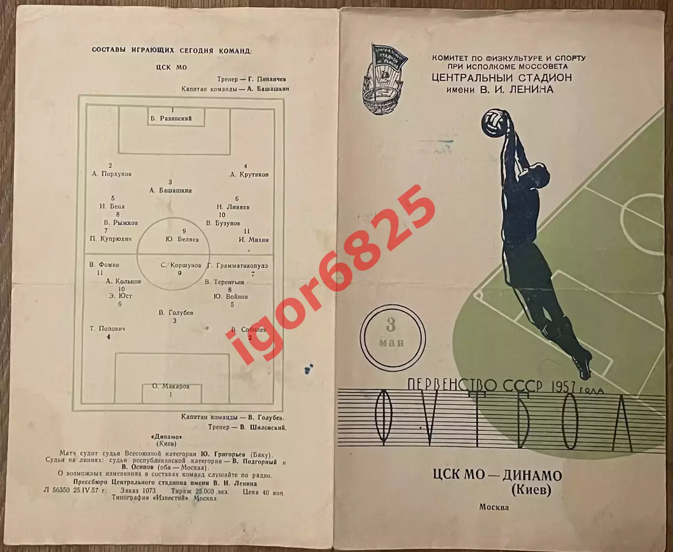 ЦСК МО Москва - Динамо Киев. 3 мая 1957 года. Первенство СССР. 1