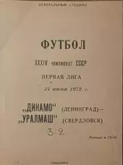 Уралмаш Свердловск - Динамо Ленинград. 21 июня 1972 года. Чемпионат СССР.