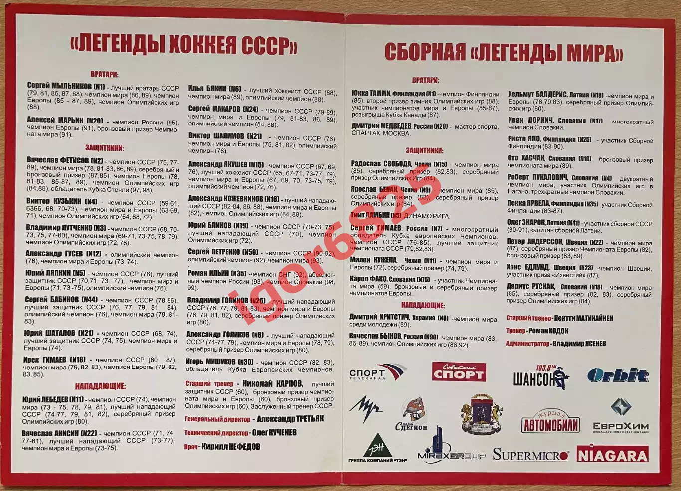 Легенды хоккея СССР - Легенды хоккея мира 28 января 2006 года. Товарищеский матч 1