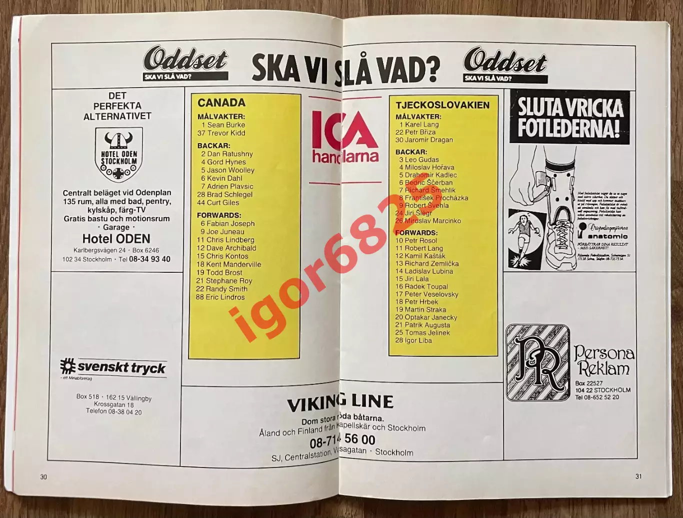 Швеция - СНГ Канада - Чехословакия. 2 февраля 1992 года. Шведские хоккейные игры 2