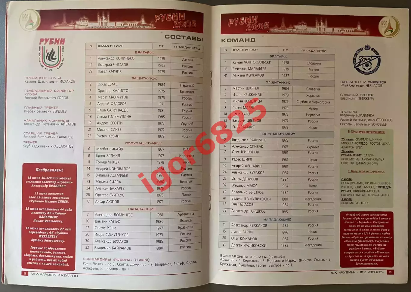 Рубин Казань — Зенит Санкт-Петербург. 26 июня 2005 года. Чемпионат России 1