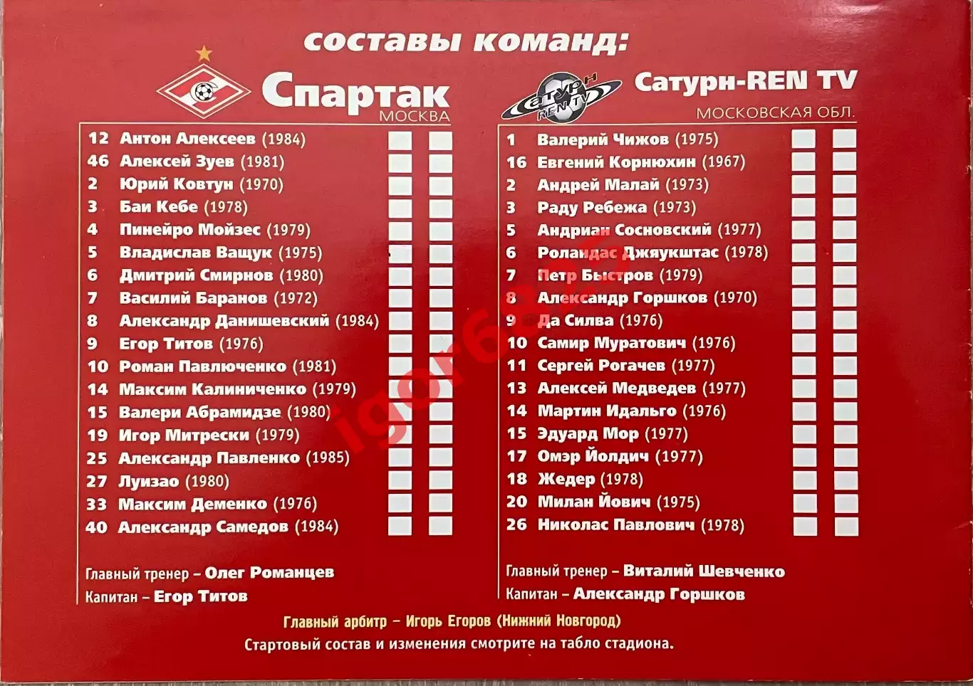 Спартак Москва - Сатурн РЕН ТВ. 19 июня 2003 года. Чемпионат России 1