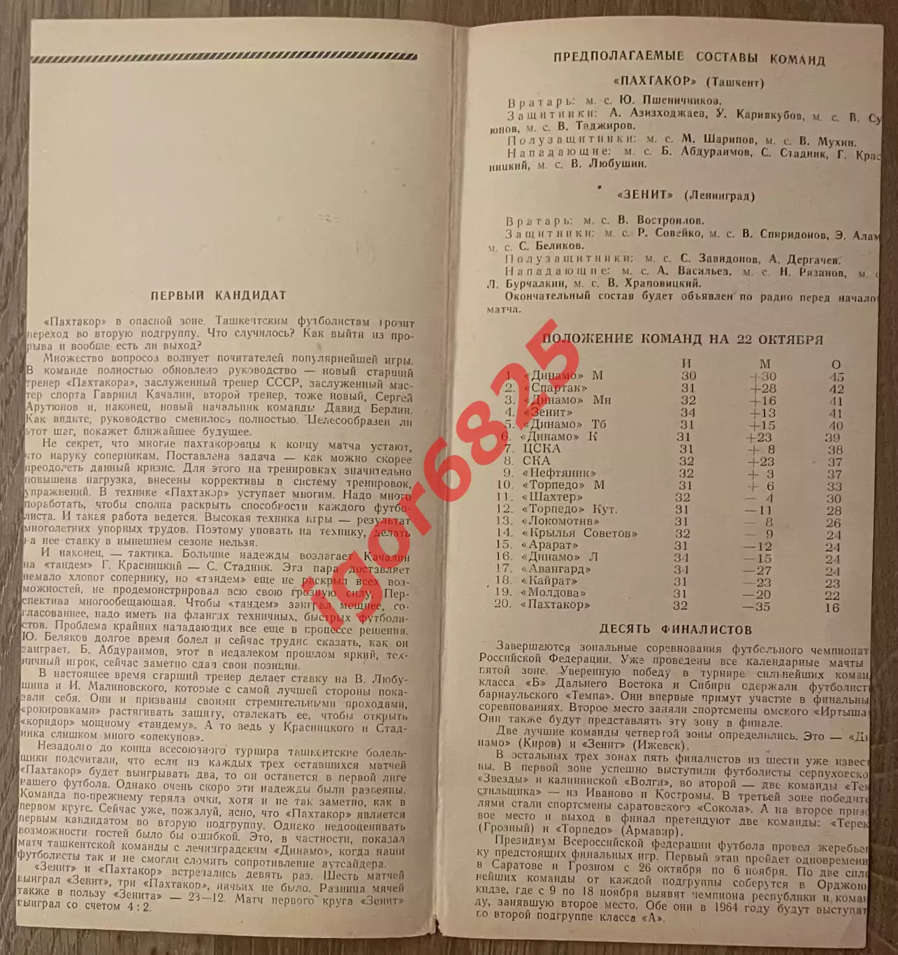 Зенит Ленинград - Пахтакор Ташкент. 23 октября 1963 года. Чемпионата СССР 1