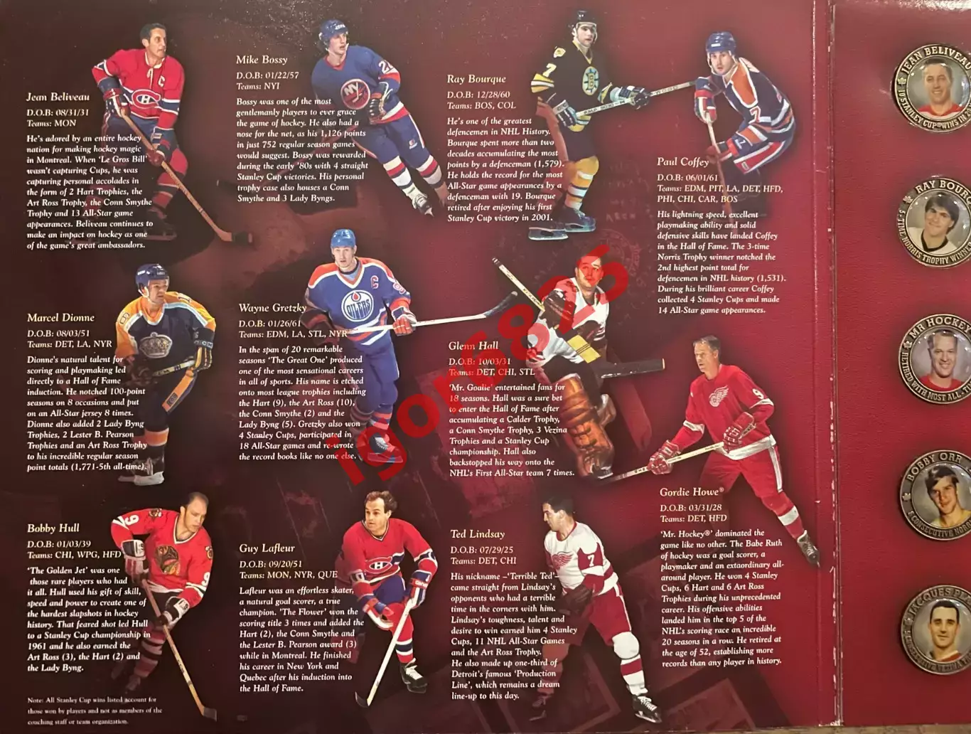 Хоккей. Набор медальонов Канадские легенды НХЛ 2004 Hockey Hall of Fame NHL 3