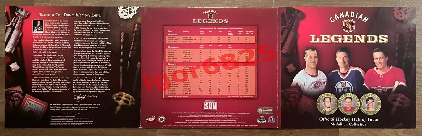 Хоккей. Набор медальонов Канадские легенды НХЛ 2004 Hockey Hall of Fame NHL 4