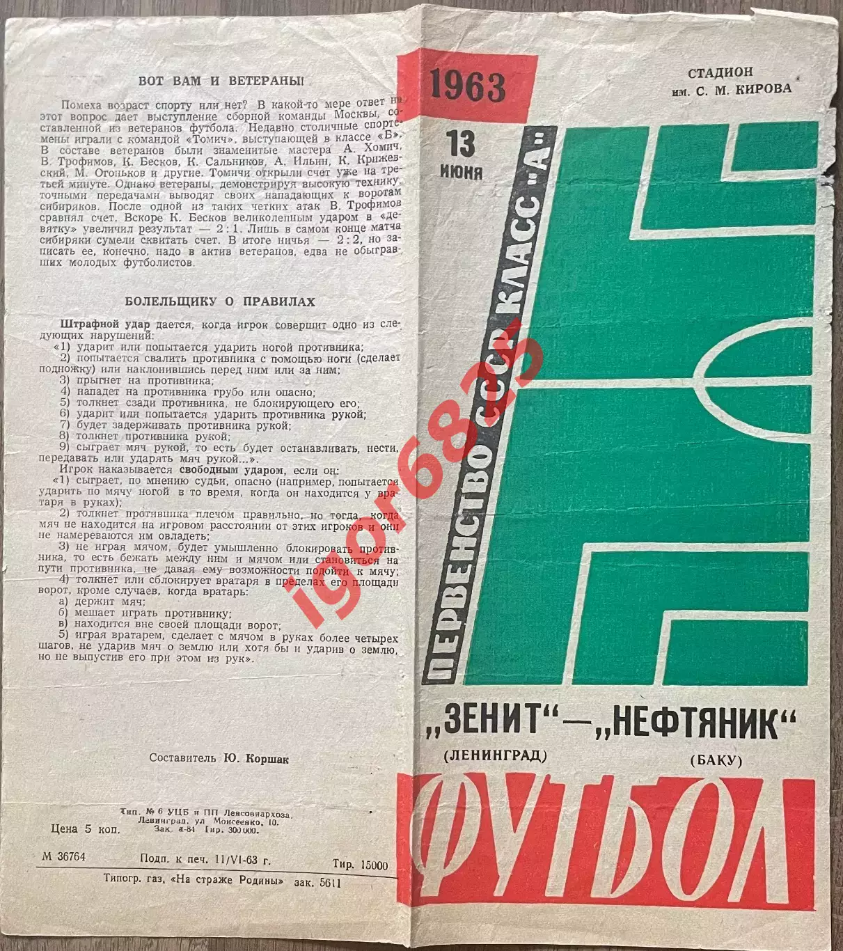 Зенит Ленинград - Нефтяник Баку. 13 июня 1963 года. Чемпионат СССР 2