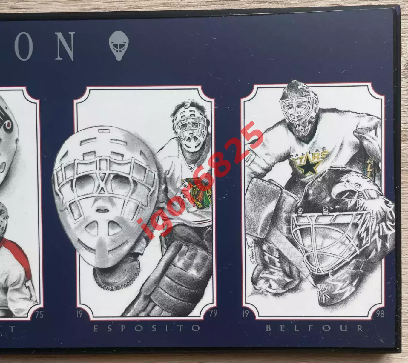 ХОККЕЙ Винтажное деревянное панно панель NHL «L’Evolution»маски вратарей НХЛ 2