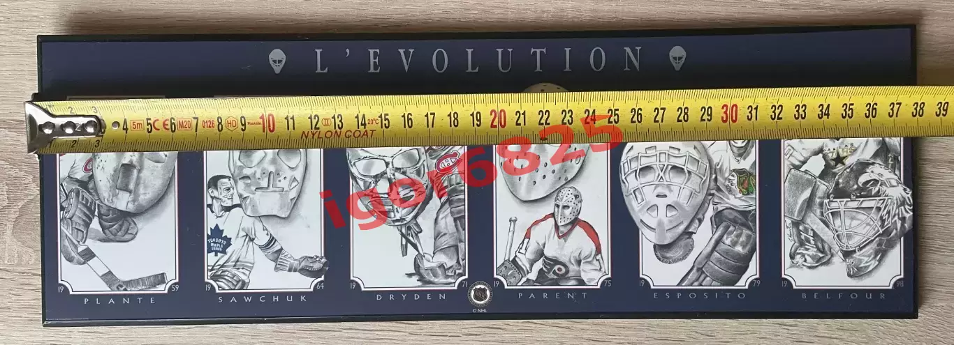 ХОККЕЙ Винтажное деревянное панно панель NHL «L’Evolution»маски вратарей НХЛ 6