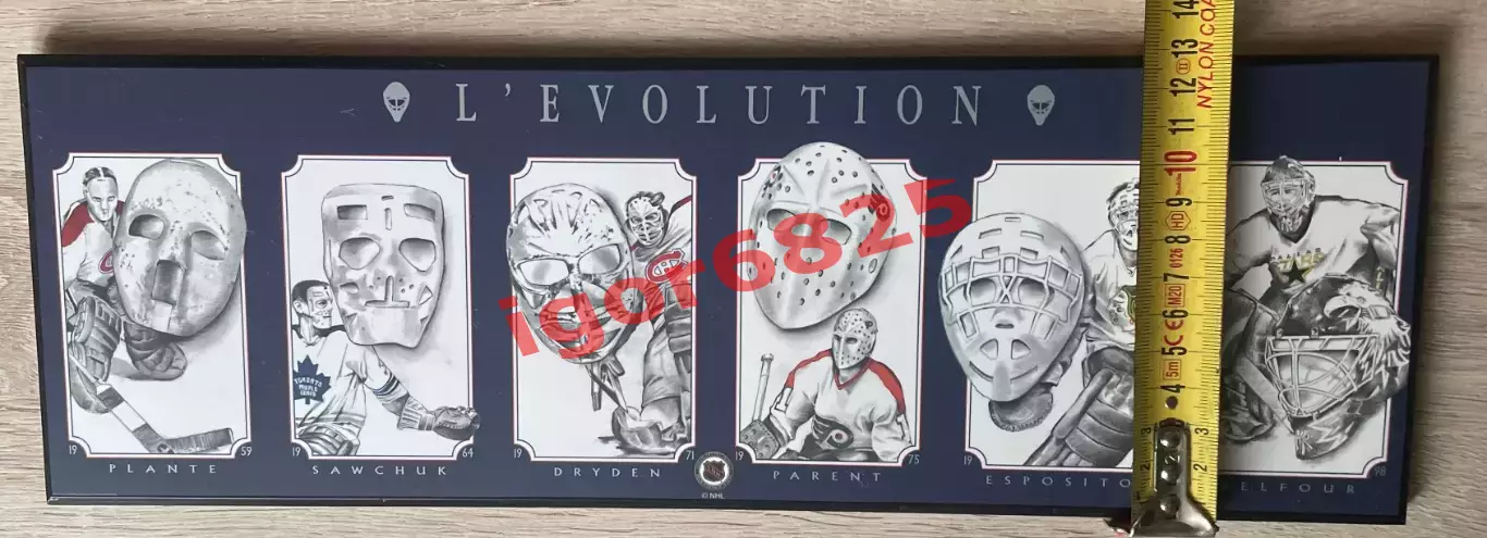 ХОККЕЙ Винтажное деревянное панно панель NHL «L’Evolution»маски вратарей НХЛ 7