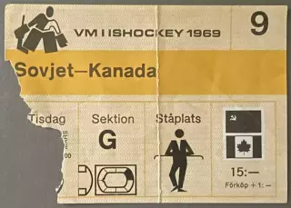 Билет СССР - Канада. 18 марта 1969 года Стокгольм Швеция. Чемпионат мира