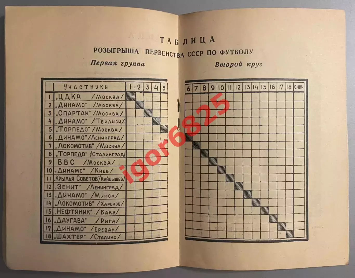 Первенство СССР по футболу 1949 год. Второй круг. Издание Вечерняя Москва. 2