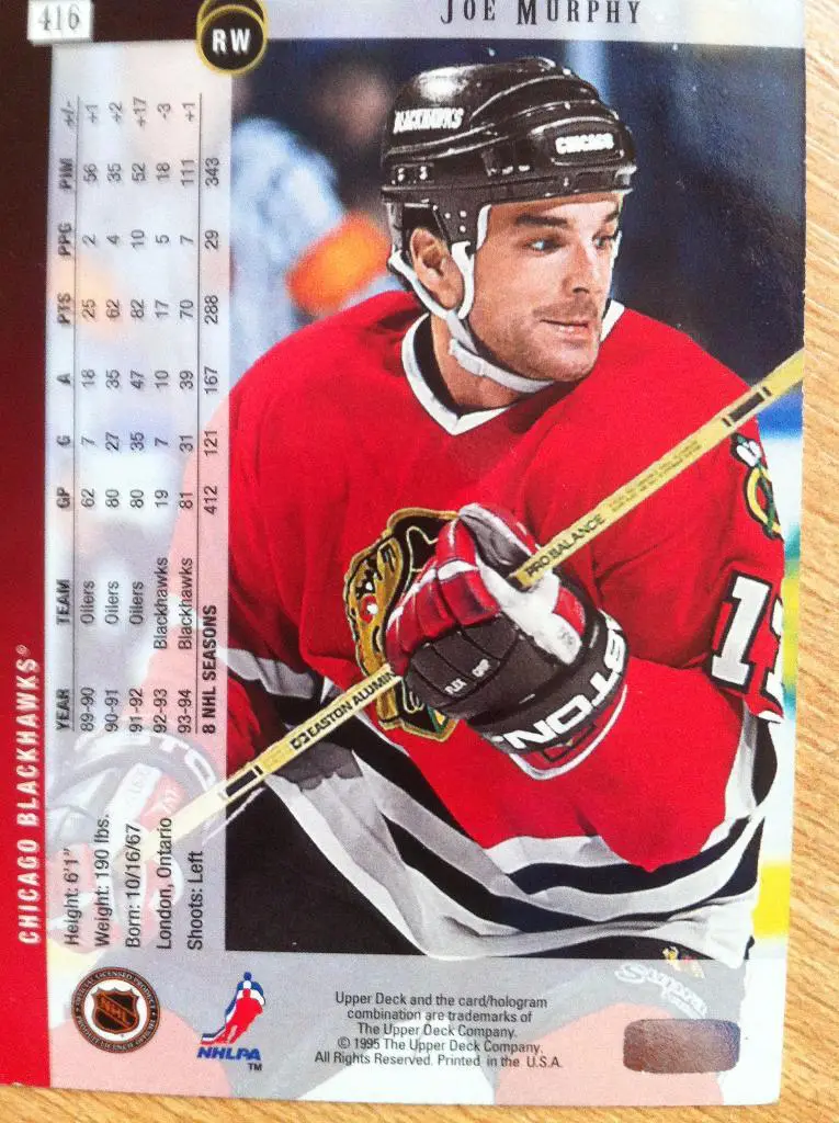 Хоккейная карточка Джо Мерфи (Joe Murphy) Чикаго Блэкхокс с ориг. автографом 1