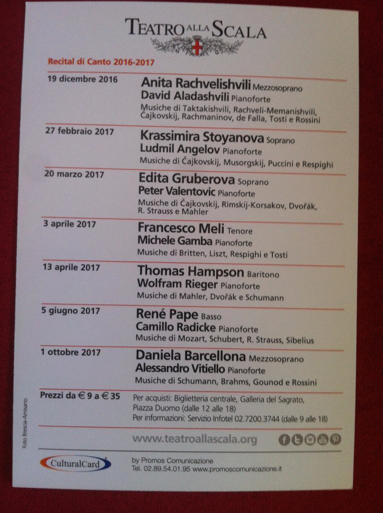 ТеатрЛа Скала Милан ИталияLa Scala, Teatro alla ScalaПоющие концерты 2016-17 1