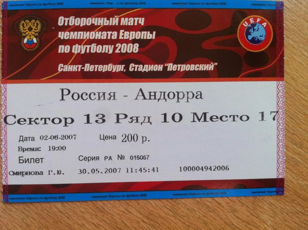 Россия - Андорра. 2 июня 2007 года. Чемпионат Европы.