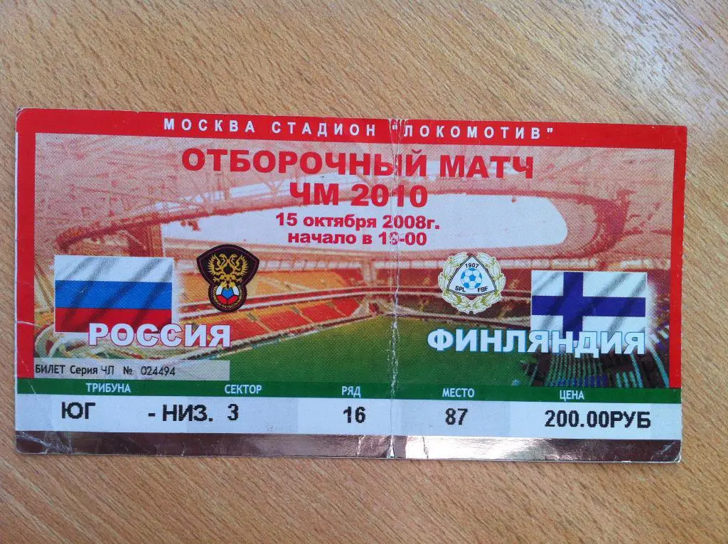 Россия - Финляндия. 15 октября 2008 года. Чемпионат Мира.