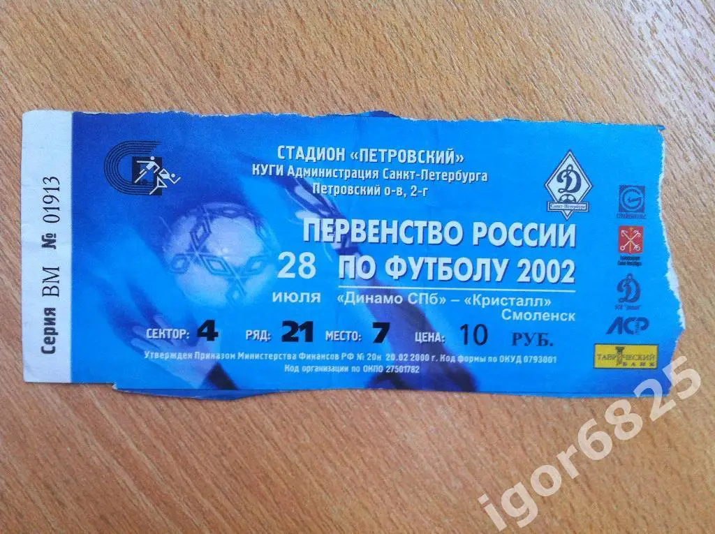 Динамо Санкт-Петербург- Кристалл Смоленск. 28 июля 2002 года. Чемпионат России