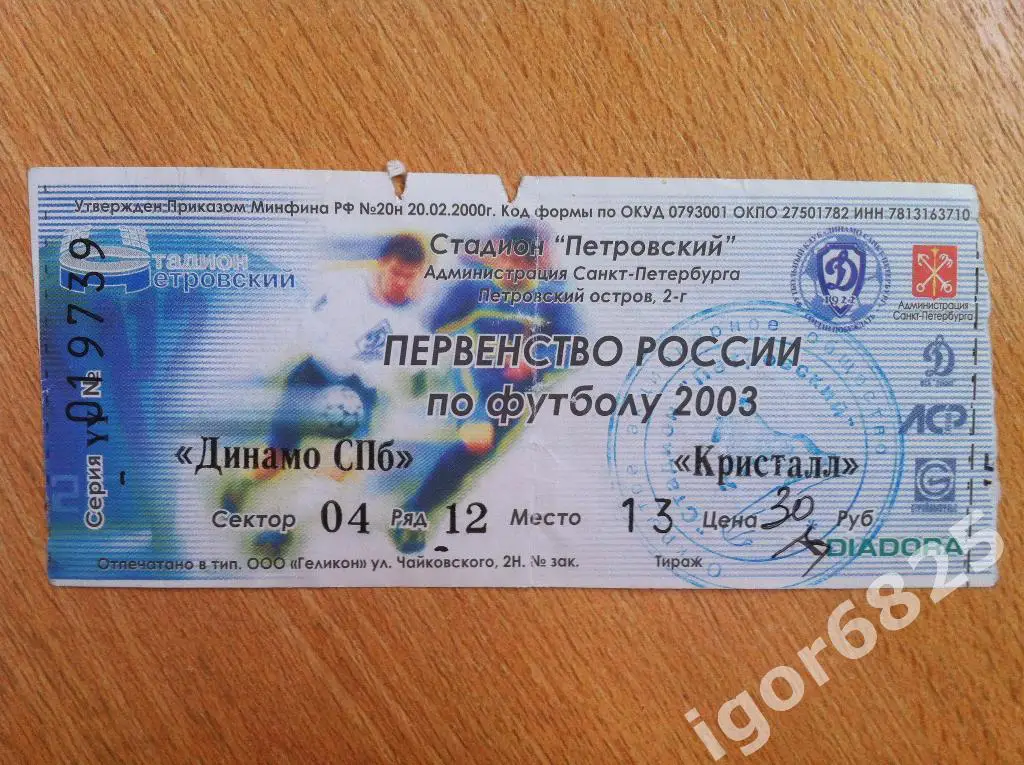Динамо Санкт-Петербург- Кристалл Смоленск. 15 июня 2003 года. Чемпионат России