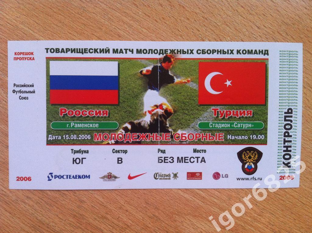 Россия - Турция. 15 августа 2006 года. Молодежные сборные. Товарищеский матч.