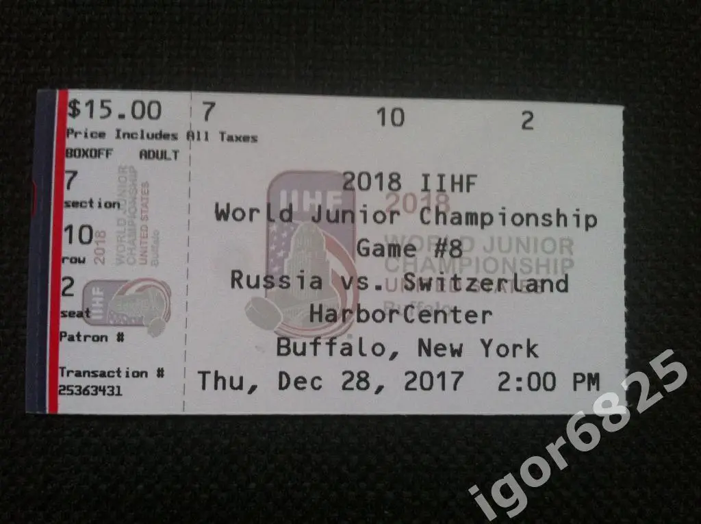 Россия - Швейцария. Молодежный Чемпионат Мира. 28 декабря 2017 года. Баффало.США