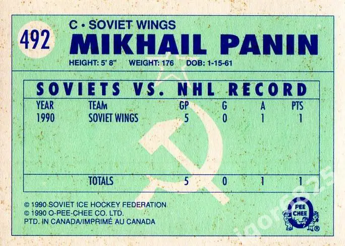 Карточка Михаил Панин к суперсерии Крылья Советов Москва - клубы НХЛ 1989-90 г. 1